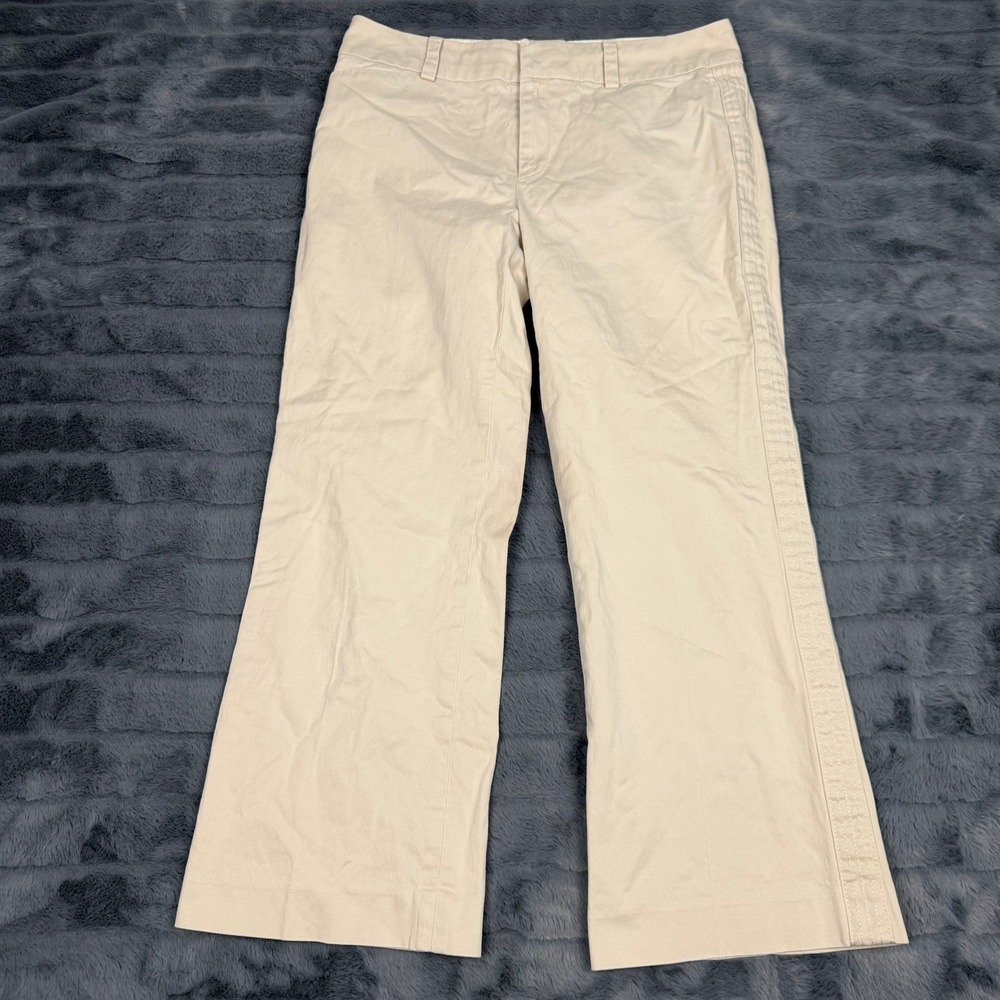 Banana Republic Harrison Pants 4 Beige Khaki Wide Leg Stretch Stripe 30x24